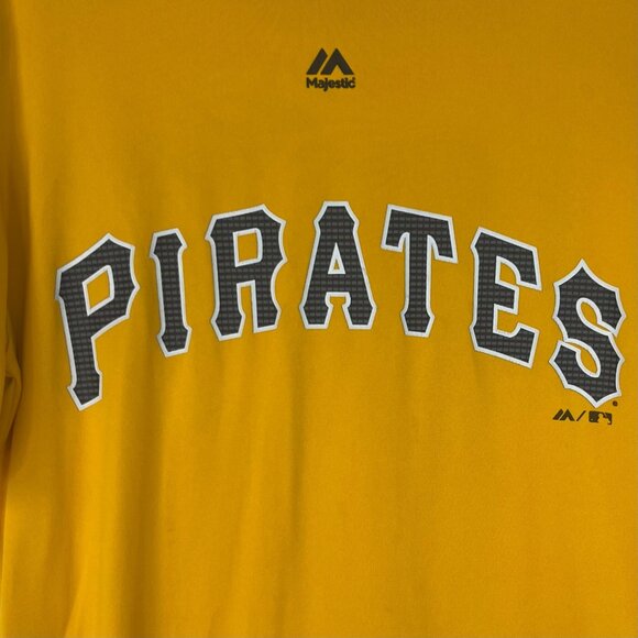 Majestic Pittsburgh Pirates Tshirt Mens Small Yellow MLB Baseball #10 - Picture 5 of 8